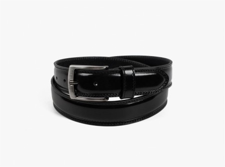 Manzini Leatherbelt. 3,5cm. Sort